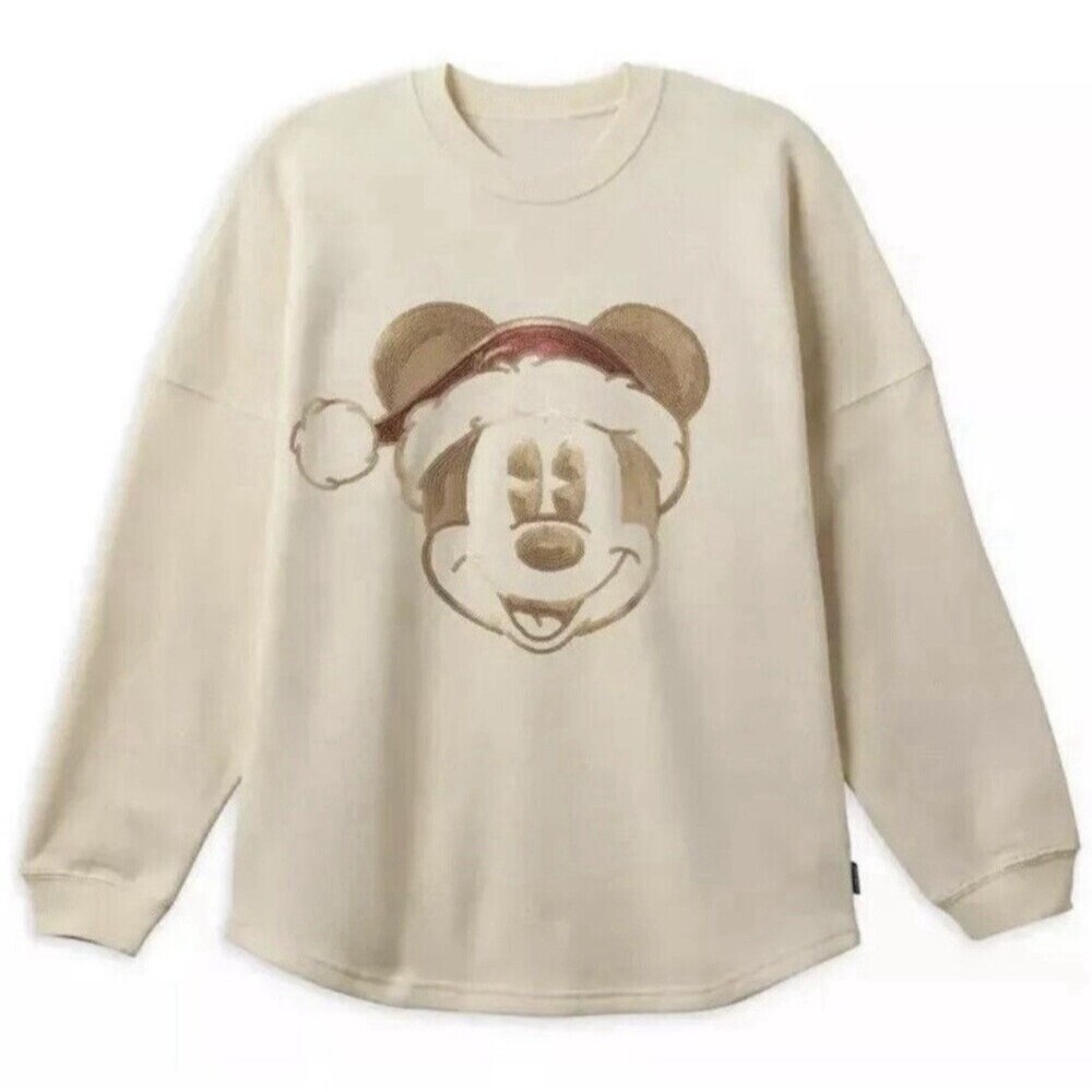 Walt Disney World Christmas Sequin Santa Mickey Spirit Jersey Gold Glitter Large